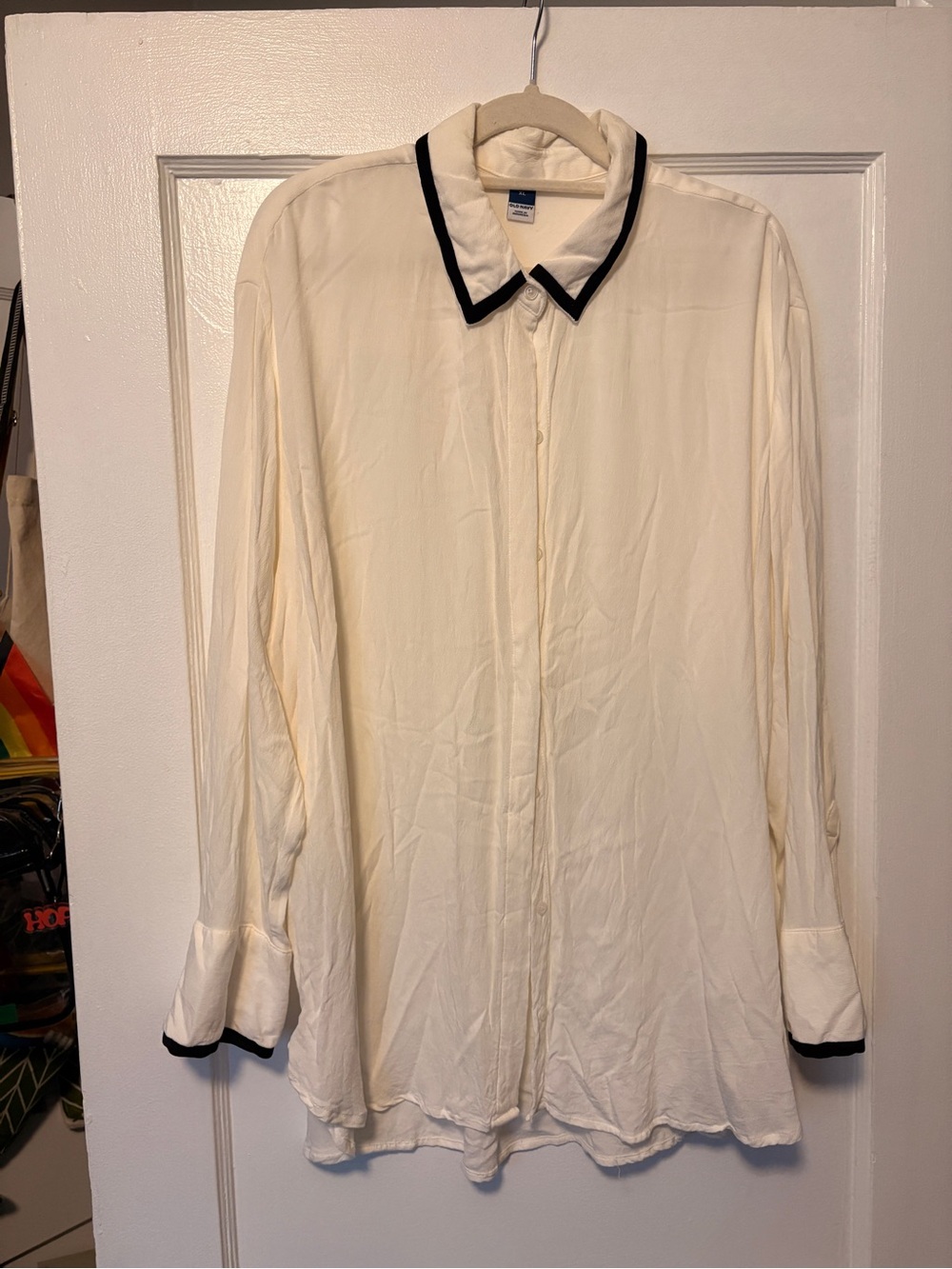 Old Navy Cream Button-Down Shirt Jacket with Black Trim